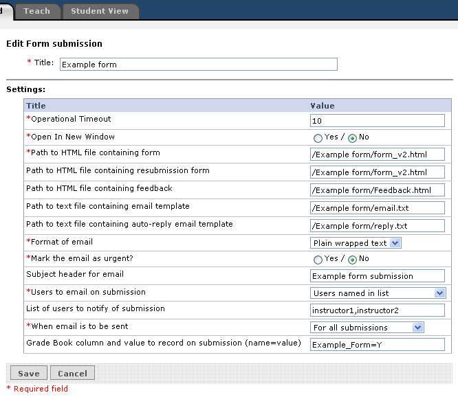 Sample view of section designer page
