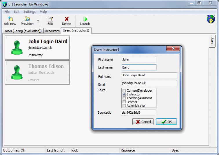 Sample user configuration form